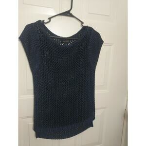 White House Black Market Loose Knit Dark Blue Solid Wide Short Sleeve Sweater XS
